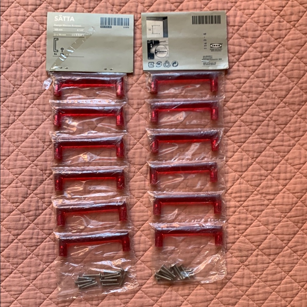 IKEA - Satta Drawer Pulls Cabinet Handle RED Acrylic  -3.75” - 2xSet of 6 NEW